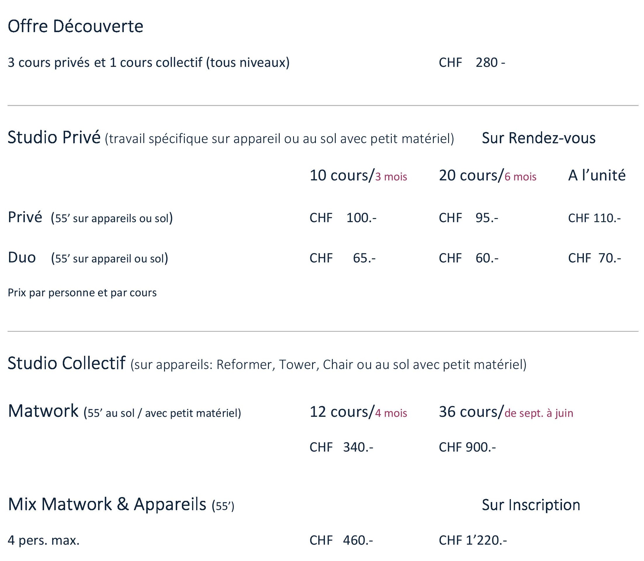 Tarifs 2025 2026 site web